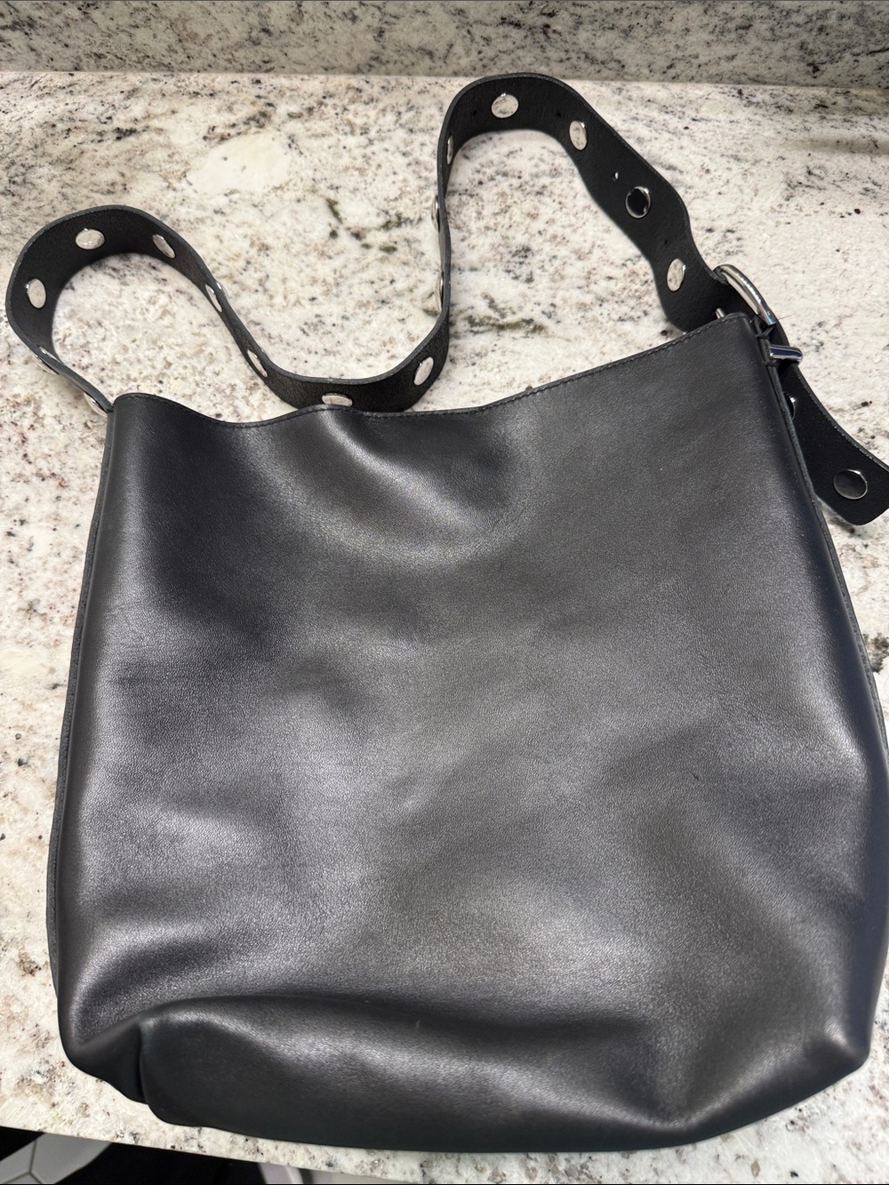 Madewell Black Leather Shoulder Bag with Grommet Strap